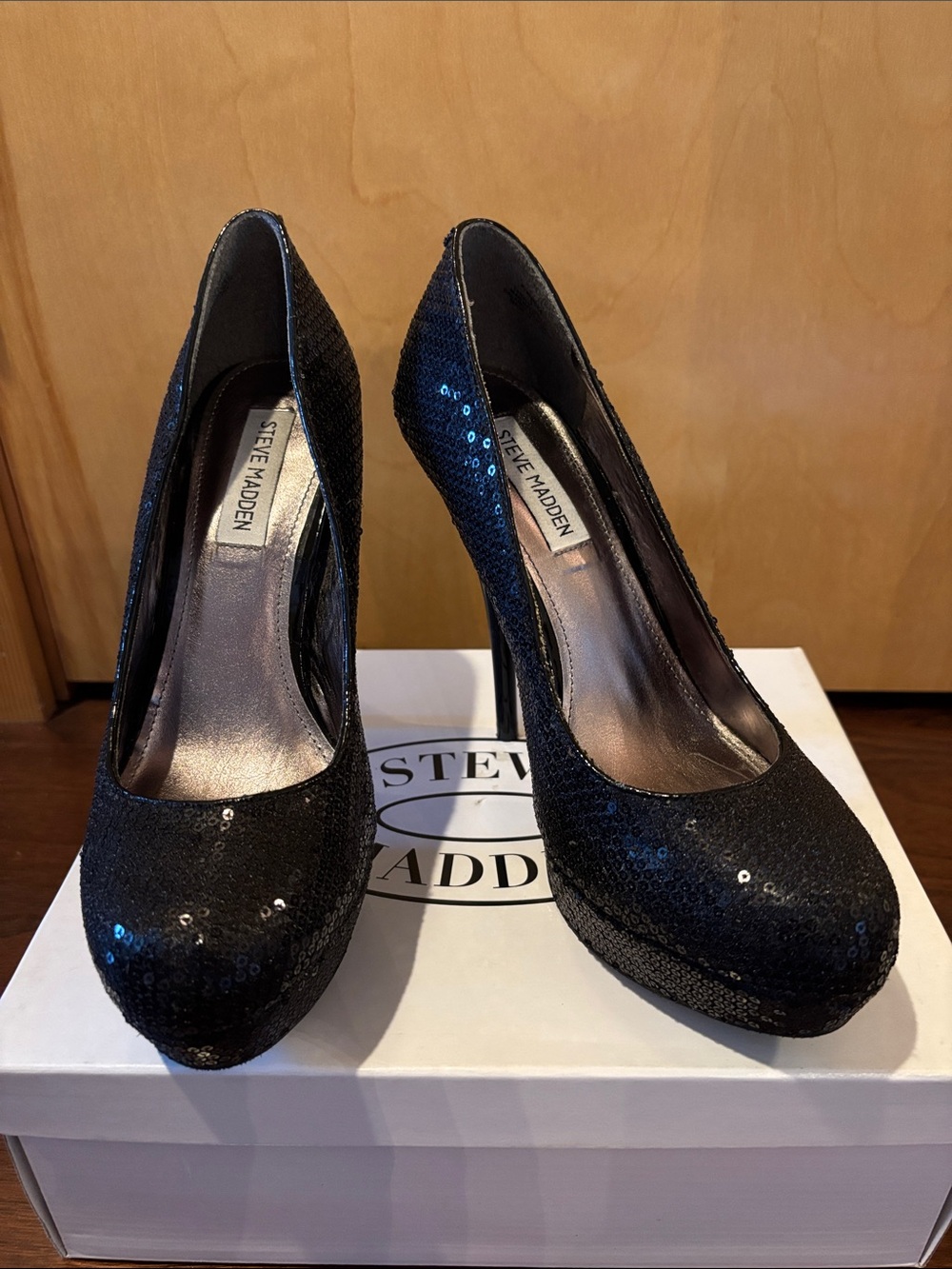 Steve Madden Black Sequin High-Heel Pumps